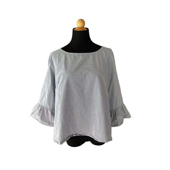 MADEWELL striped bell-sleeve top Size L G1368 In Blue/white - Picture 9 of 9